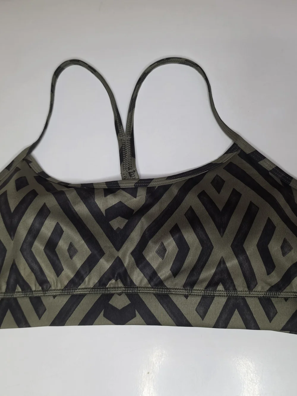 lululemon athletica Olive Green & Black Geometric Strappy Sports Bra